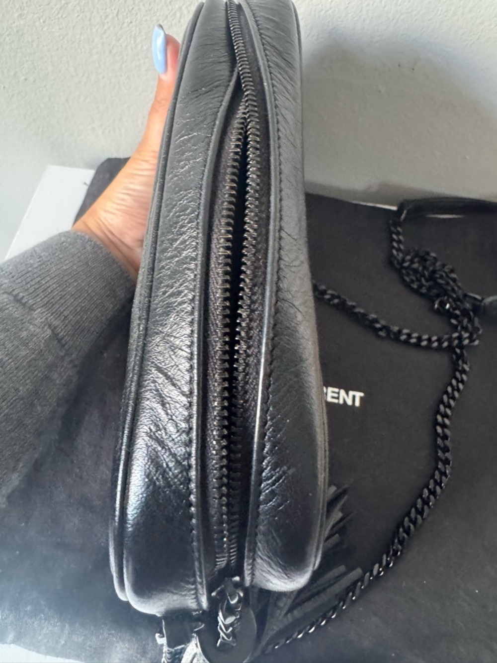 Saint Laurent Black Chevron Quilted Leather Camera Crossbody with Tassel - Picture 5 of 8